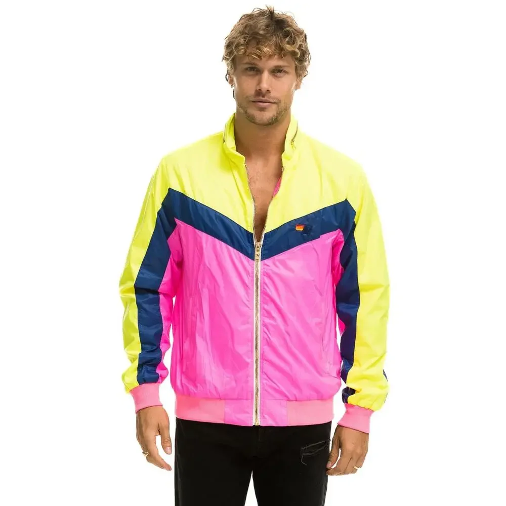 Aviator Nation Neon Pink Windbreaker Jacket Retro Surf Colorblock‎ Men Large